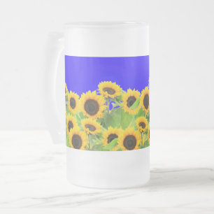 Solblommor Beer Glasses Ukrainska Flagga Färg Frostat Ölglas