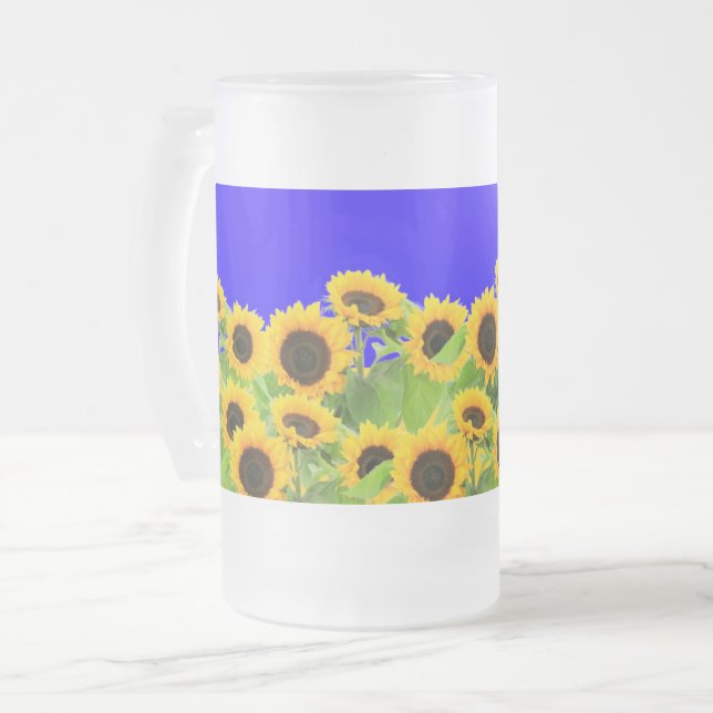 Solblommor Beer Glasses Ukrainska Flagga Färg Frostat Ölglas (Framsida vänster)