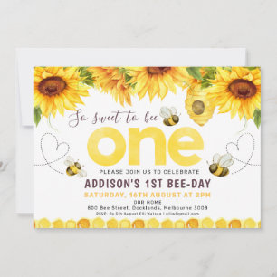 Solblommor Bees Hearts Bee Day First Birthday Inbjudningar