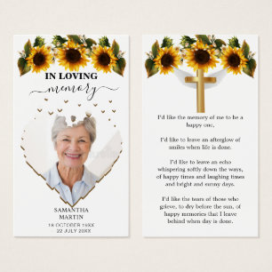 Solblommor Bevalt Memorial Funeral Bookmark Visitkort