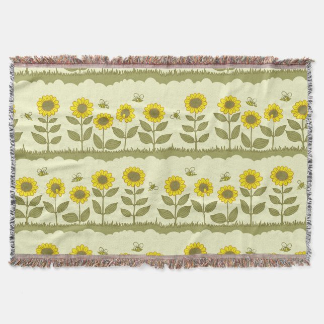 Solblommor, bin, söt sömlös mönster. filt (Framsidan)