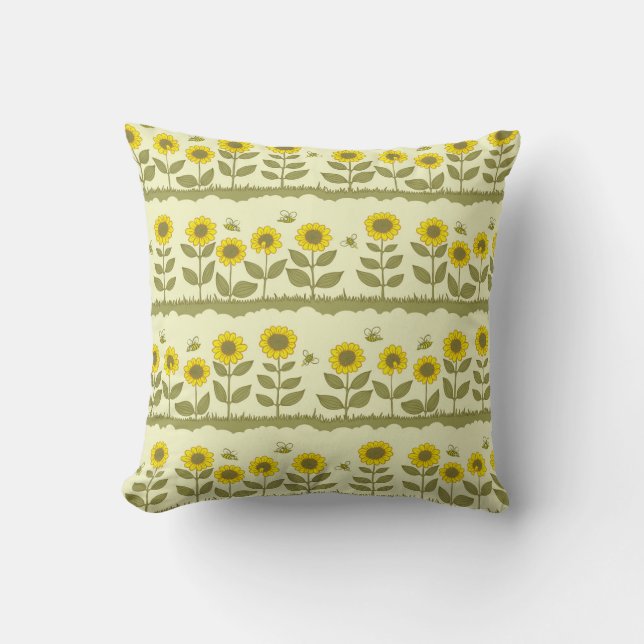 Solblommor, bin, söt sömlös mönster. kudde (Framsida)