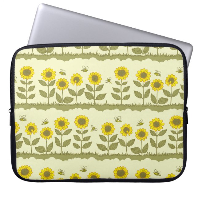 Solblommor, bin, söt sömlös mönster. laptop fodral (Framsidan)