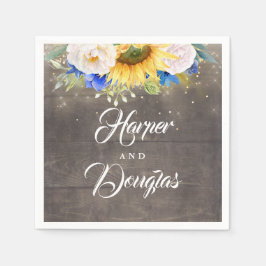 Solblommor Blå och Vita Fallbröllop Pappersservett