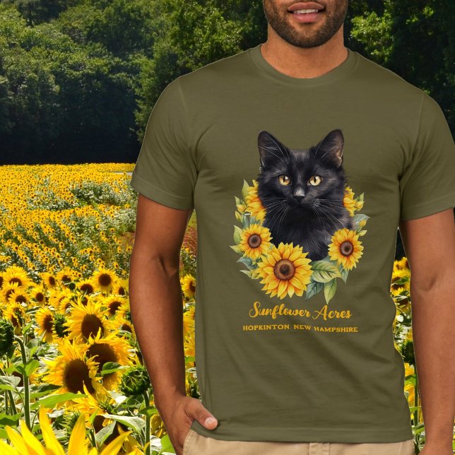 Solblommor Black Cat Farm Namn T Shirt (Skapare uppladdad)