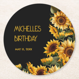 Solblommor Black Rustic Elegant Namn Birthday Underlägg Papper Rund