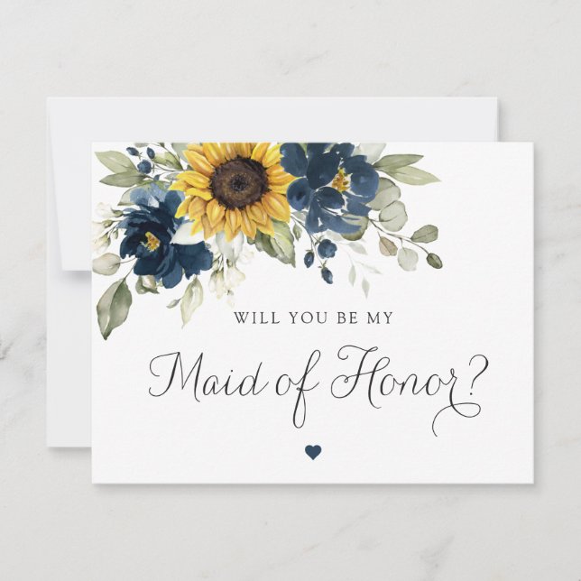 Solblommor - blått Bröllop Maid of honor-kort Inbjudningar (Framsida)