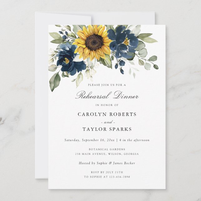 Solblommor - blått rehearsal Middag Bröllop Inbjudningar (Framsida)