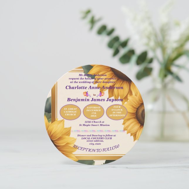 Solblommor blommigt bröllop inbjudningar (Stående Fram)