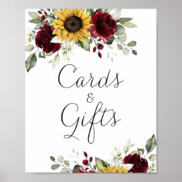 Solblommor Blommigt Burgundy Bröllopskort Gift-tec Poster