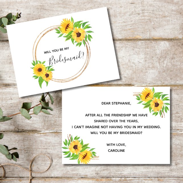 Solblommor Blommigt Gult blir du min bridesmaid Inbjudningar (Sunflowers Bridesmaid Proposal card. Add your personal message to the back of the card)