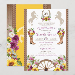 Solblommor Blommigt Rustic Charro Quinceanera Inbjudningar