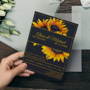 Solblommor Bloom Guld och det moderna Bröllop Inbjudningar