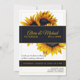 Solblommor Bloom | Guld och marinens moderna Bröll Inbjudningar