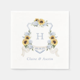 Solblommor Blue Hydrangea Vapensköld Bröllop Monog Pappersservett