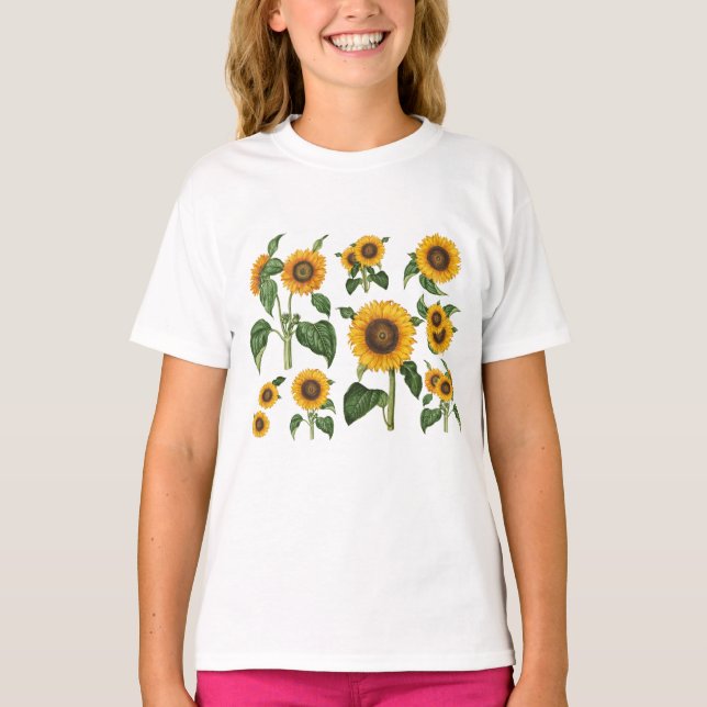 Solblommor Botanical Greenery T Shirt (Framsida)
