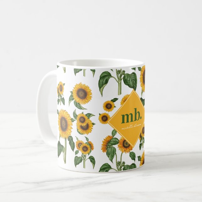 Solblommor Botaniskt Foliage Greenery Kaffemugg (Framsida vänster)