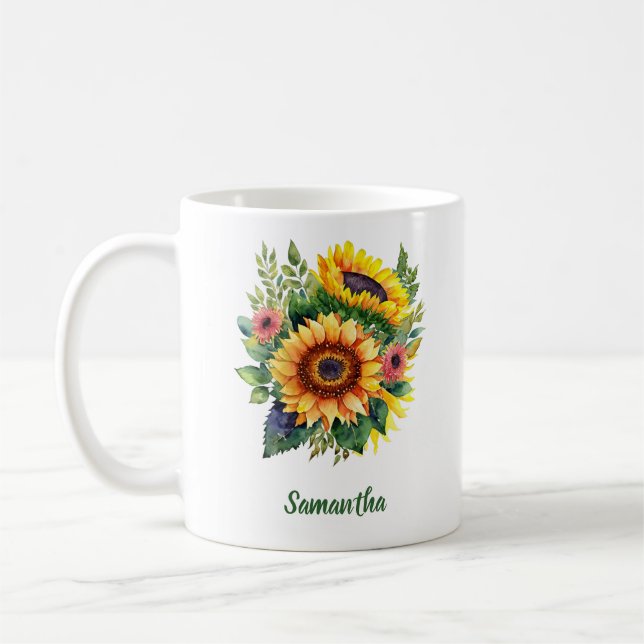 Solblommor Bouquet - Personlig Kaffemugg (Vänster)