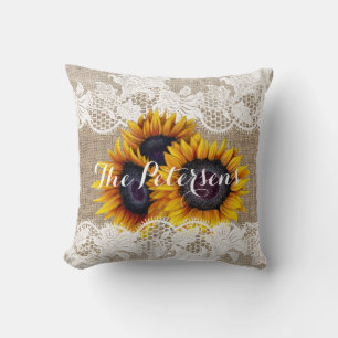 Solblommor bröllop burlap snöre newlyweare kudde