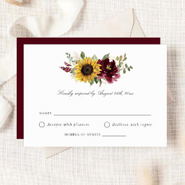 Solblommor Burgundy Flowers Rustic Bröllop OSA I Inbjudningar