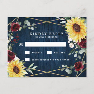 Solblommor Burgundy Navy Geometric Bröllop OSA Vykort