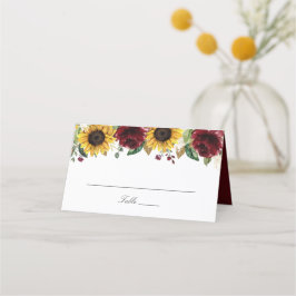 Solblommor Burgundy Red Flowers Bröllop Place Card Placeringskort