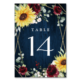 Solblommor Burgundy Ro flottan Geometric Bröllop Bordsnummer