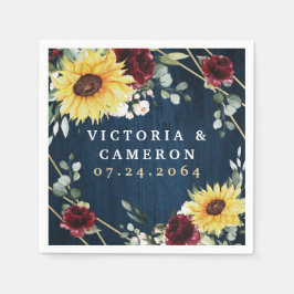 Solblommor Burgundy Ro flottan Geometric Bröllop Pappersservett