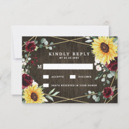 Solblommor Burgundy Ro Rustic Geometric Bröllop OSA Kort