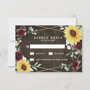 Solblommor Burgundy Ro Rustic Geometric Bröllop OSA Kort