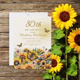 Solblommor Butterflies 80:e Födelsedagsfesten Inbjudningar