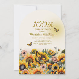 Solblommor Butterflies Arch 100:e Födelsedagsfeste Inbjudningar
