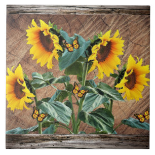 Solblommor Butterflies Kakelplatta