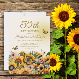 Solblommor Butterflies Kvinnors 50:e Födelsedagsfe Inbjudningar