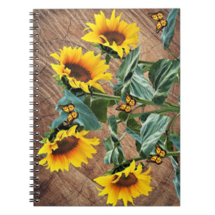 Solblommor Butterflies Rustic Barn Board Anteckningsbok