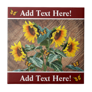 Solblommor Butterflies Rustic Barn Board Ceramic T Kakelplatta