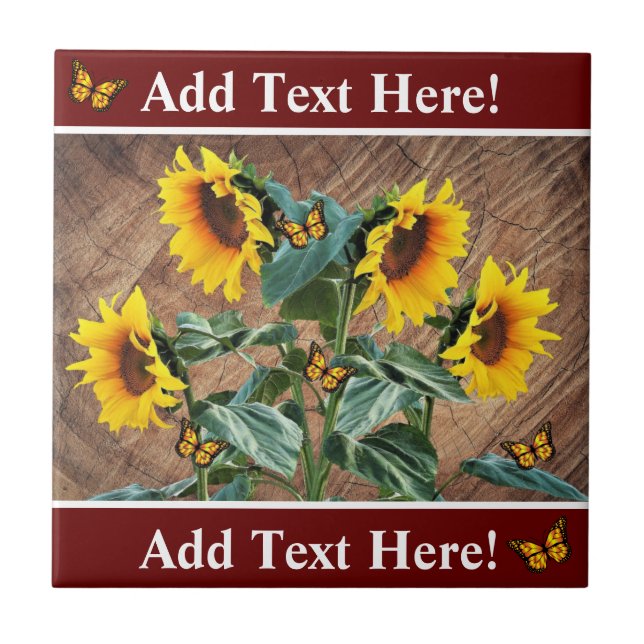 Solblommor Butterflies Rustic Barn Board Ceramic T Kakelplatta (Framsidan)