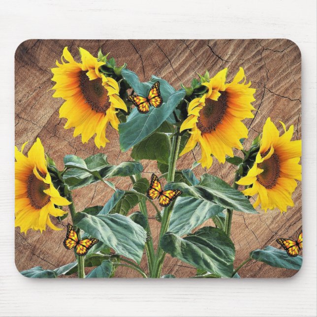 Solblommor Butterflies Rustic Barn Board Musmatta (Framsidan)