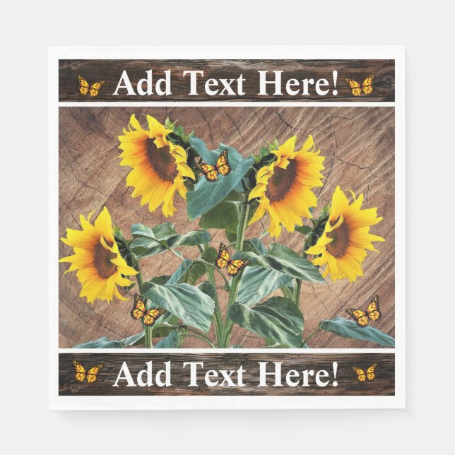 Solblommor Butterflies Rustic Barn Board Pappersservett (Framsidan)