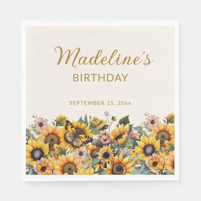 Solblommor Butterfly Kvinnor födelsedag Pappersservett (Framsidan)