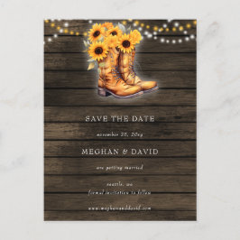 Solblommor Cowboy Boots Barn Wood Save Date Vykort