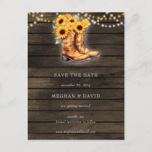 Solblommor Cowboy Boots Barn Wood Save Date Vykort