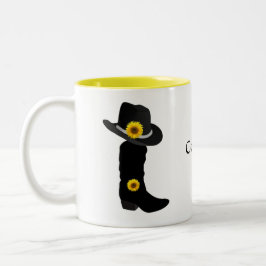 Solblommor, Cowgirl Black Hat och Boot Two Tone Co Två-Tonad Mugg