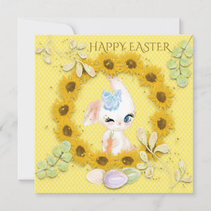Solblommor Cute Bunny Eggs Glad påsk Gult Julkort
