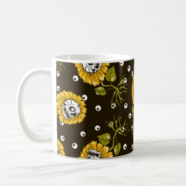Solblommor döskallar sömlös mönster kaffemugg (Vänster)