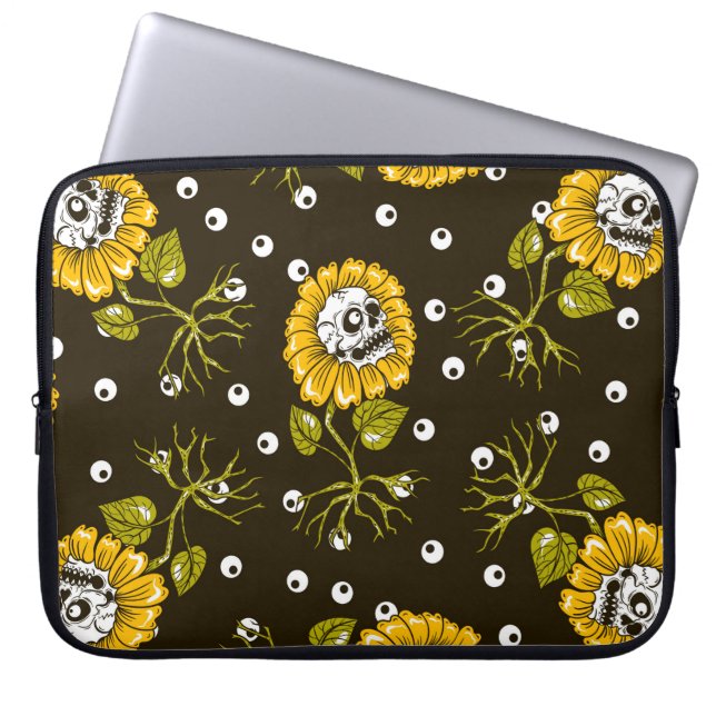 Solblommor döskallar sömlös mönster laptop fodral (Framsidan)