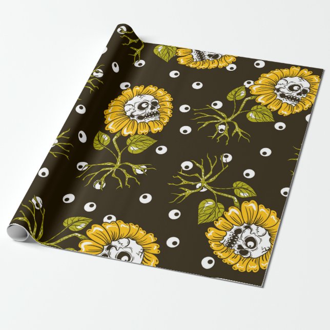 Solblommor döskallar sömlös mönster presentpapper (Utrullad)