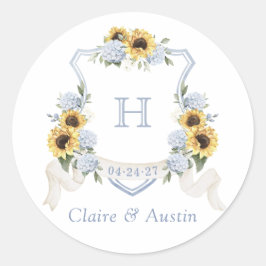 Solblommor Dusty Blue Hydrangea Vapensköld Kuvert Runt Klistermärke