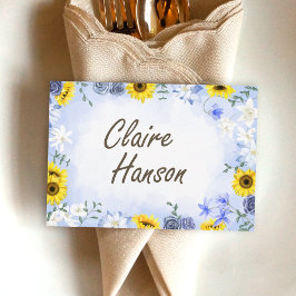 Solblommor, Dusty Blue Ro Namn Place Card Inbjudningar