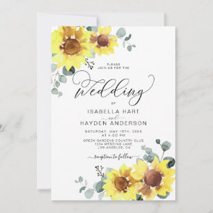 Solblommor Elegant Fall Rustic Blommigt Bröllop Inbjudningar